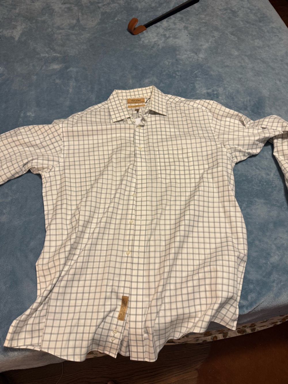 Roundtree & Yorke White Shirt with Blue Windowpane Check